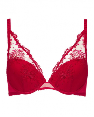 Padded plunge push-up bra Simone Pérèle Intrigue (Rouge Opéra)