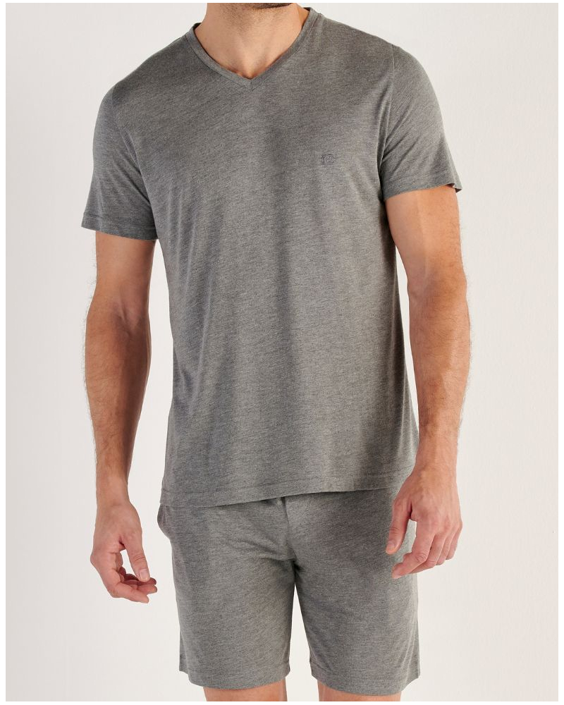 V-neck short pajamas 100% modal HOM Cocooning (Gris)