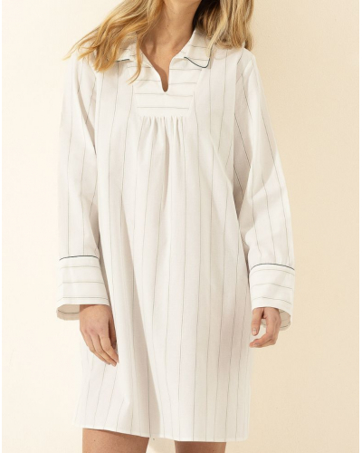 Nightdress 100% Cotton Warp and Weft Le Chat Astrée (Ecru)