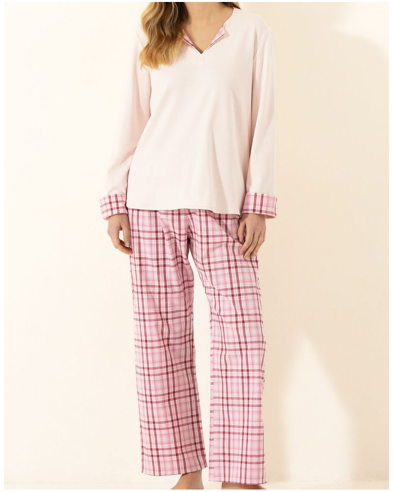 Pyjama Interlock 100% coton Chaîne et trame Le Chat Aube (Bois de rose)