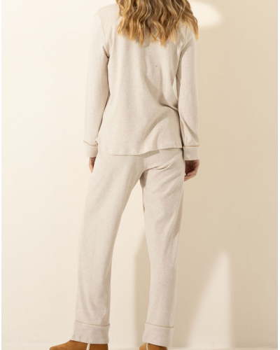 Pyjama Interlock 100% coton Le Chat Songe (Beige chiné)