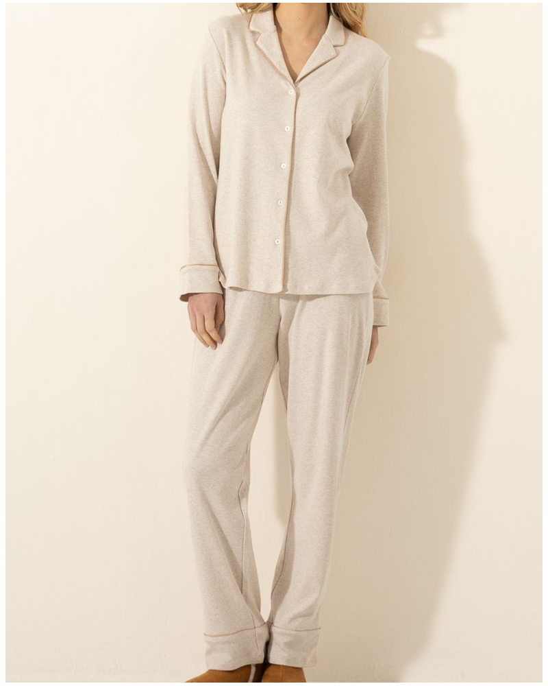 Pijama Interlock 100 % Algodón Le Chat Songe (Beige chiné)