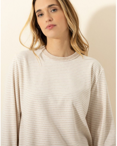 Cotton Velour Pyjamas Le Chat Pilate (Beige chiné/Ecru)