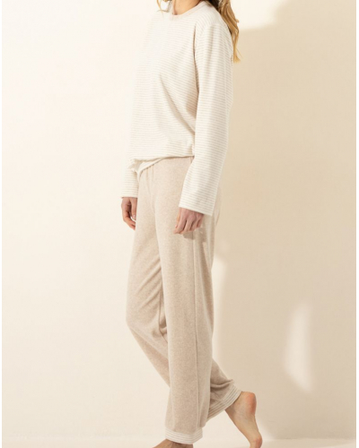 Pyjama Velours coton Le Chat Pilate (Beige chiné/Ecru)