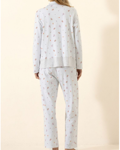 Buttoned Pyjamas 100% Cotton Interlock Le Chat Songe (Ciel)