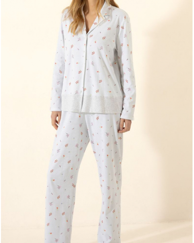 Pyjama boutonnée Interlock 100% coton Le Chat Songe (Ciel)