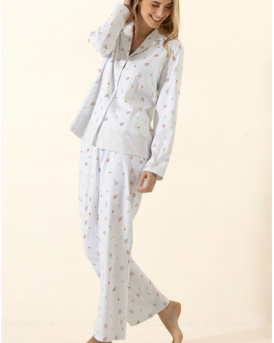 Buttoned Pyjamas 100% Cotton Interlock Le Chat Songe (Ciel)