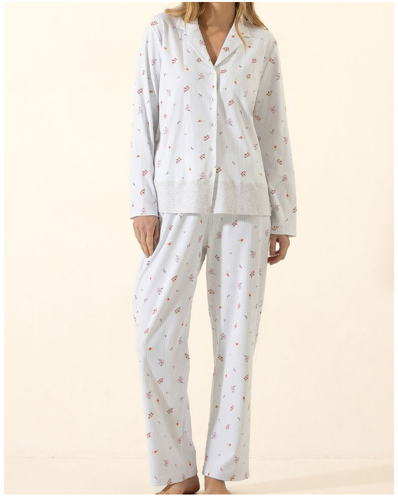 Pyjama boutonnée Interlock 100% coton Le Chat Songe (Ciel)