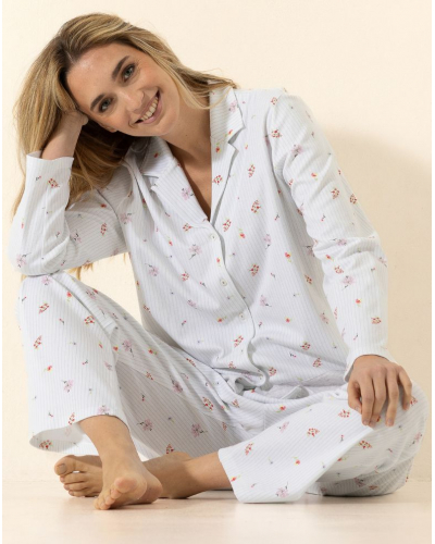 Buttoned Pyjamas 100% Cotton Interlock Le Chat Songe (Ciel)