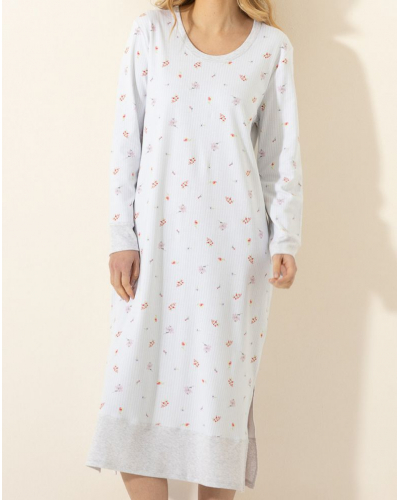 Chemise de nuit longue Interlock 100% coton Le Chat Songe (Ciel)