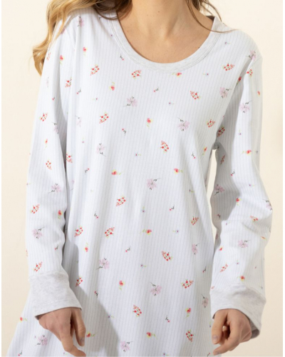 Long Nightdress 100% Cotton Interlock Le Chat Songe (Ciel)