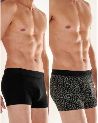 Set of 2 cotton boxers HO1 HOM Tom (Noir/Imprimé Noir)