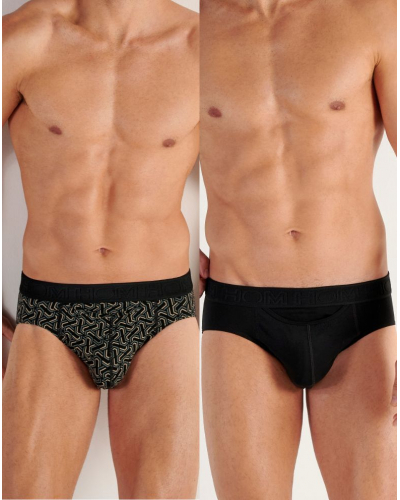 Lot de 2 mini slip en coton HO1 HOM Tom (Noir/Imprimé Noir)