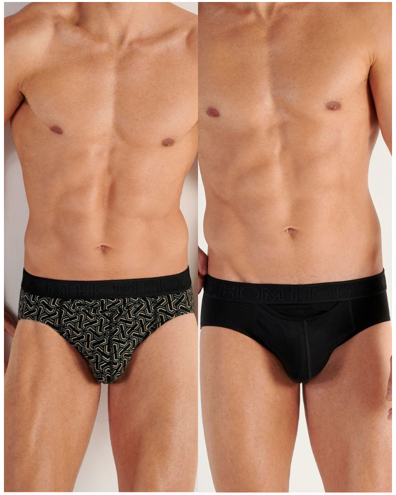 Lotte de 2 mini calzoncillo en algodón HO1 HOM Tom (Noir/Imprimé Noir)
