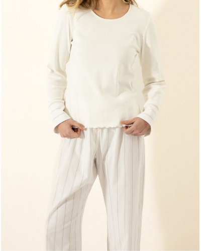 Pyjama coton Chaîne et trame Le Chat Astrée (Ecru)