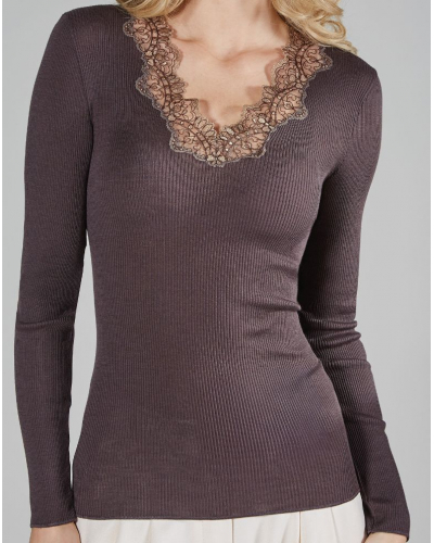 T-shirt manches longues Moretta laine & soie 5339N (Cioccolato)