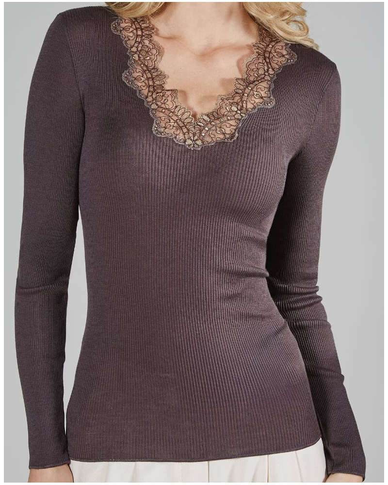 T-shirt manches longues Moretta laine & soie 5339N (Cioccolato)