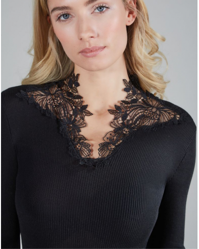 Long-sleeve t-shirt Moretta wool & silk 5354 (Black)