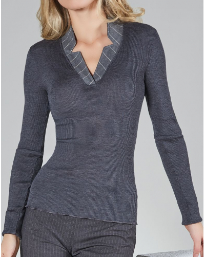 T-shirt manches longues Moretta laine & soie 5456 (Fumo)