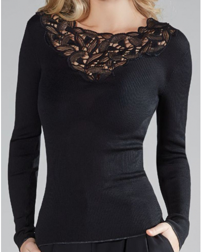 Camiseta de manga larga Moretta lana & seda 5364 (Negro)
