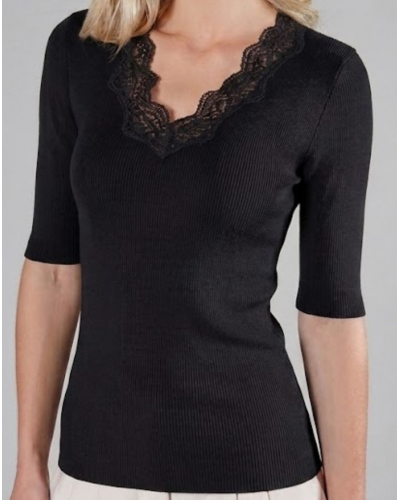 3/4 sleeve T-shirt Moretta wool & silk 5338 (Black)