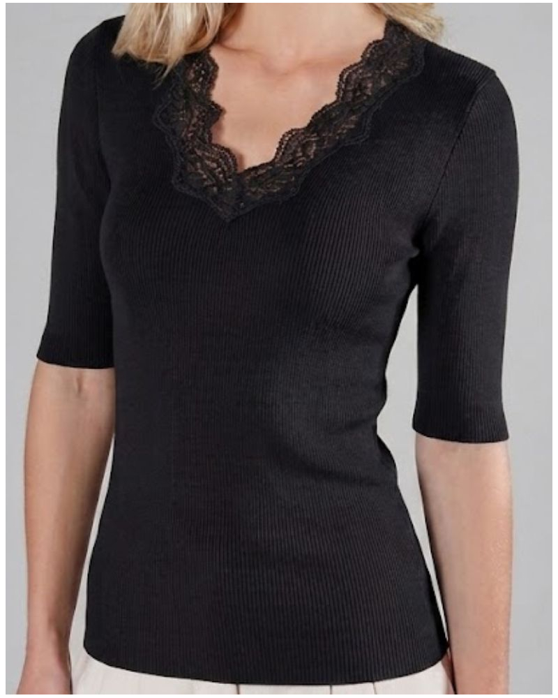 3/4 sleeve T-shirt Moretta wool & silk 5338 (Black)