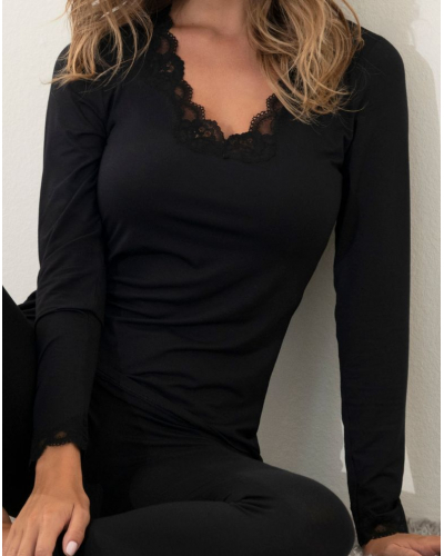 Tee shirt long sleeves V-neck Antigel Simply Perfect (Black)