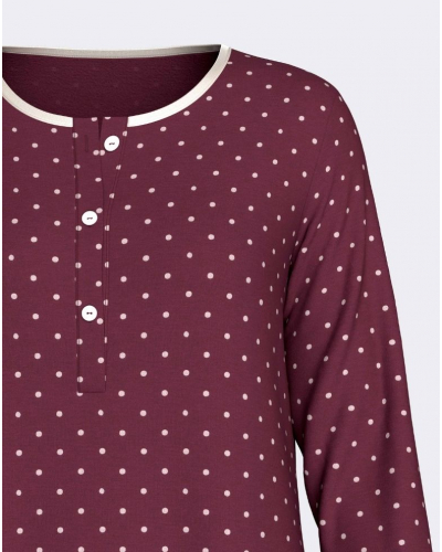 Long-sleeved nightgown cotton and modal Impetus Bellune (Imprimé Pois)