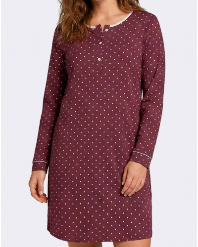 Long-sleeved nightgown cotton and modal Impetus Bellune (Imprimé Pois)