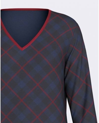 Long-sleeved nightgown cotton and modal Impetus Luxe (Imprimé Losanges)