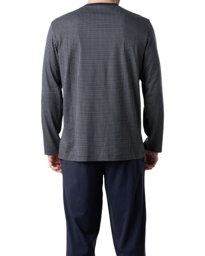 Button-up long pyjama 100% cotton Eminence Casual (Imprimé Graphique Vert/Marine)