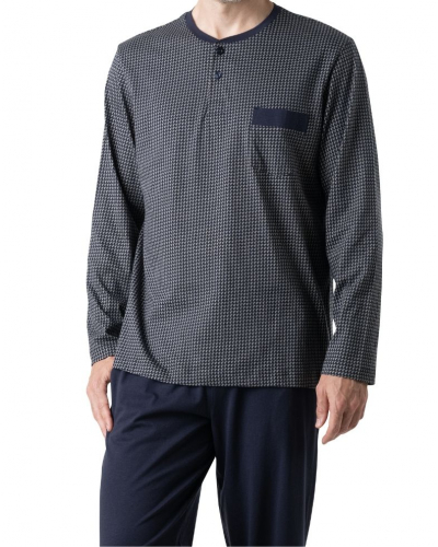 Button-up long pyjama 100% cotton Eminence Casual (Imprimé Graphique Vert/Marine)
