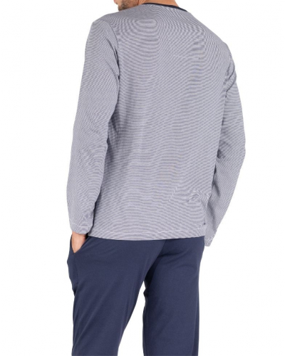 V-neck long pyjama 100% cotton Eminence L'Intemporel (Marinière/Marine)
