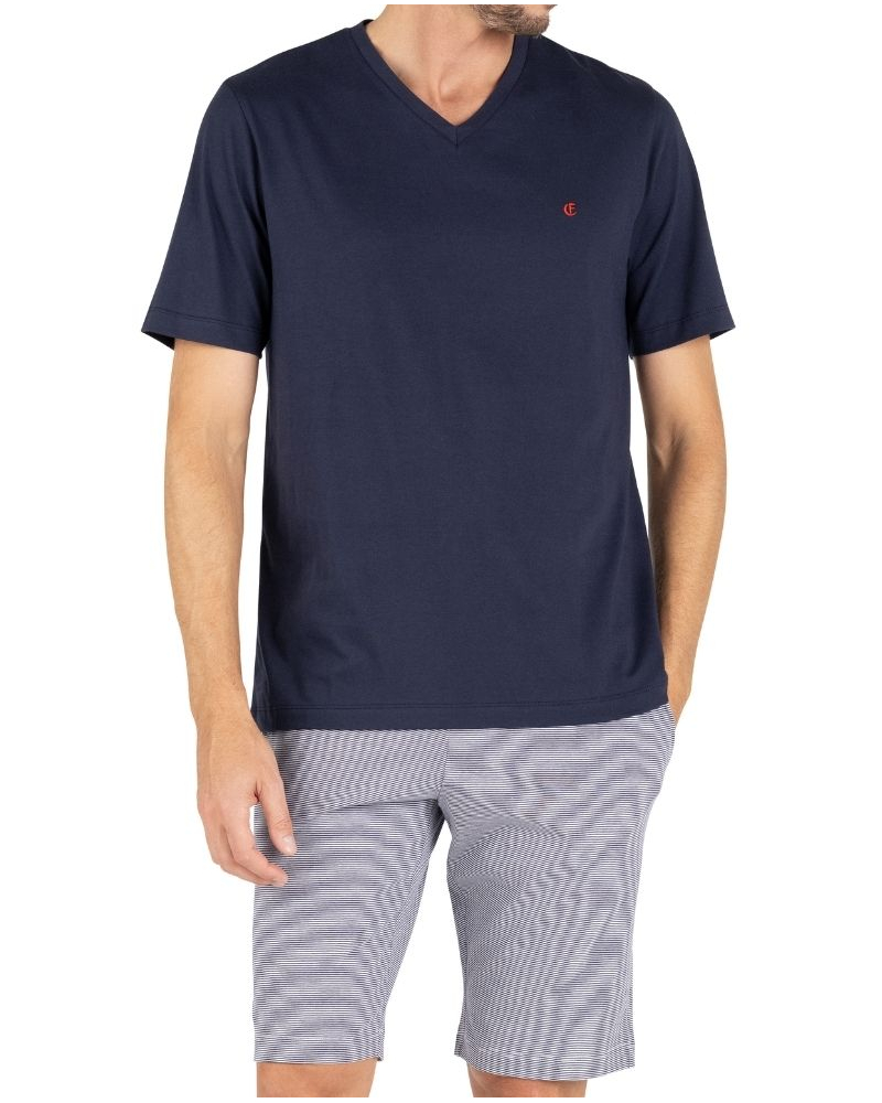 Pijama corto 100% algodón cuello V Eminence L'Intemporel (Marine/Marinière)