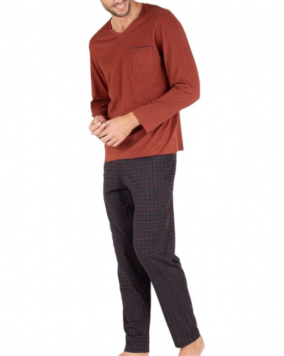 Pyjama long 100% coton Eminence L'Ecossais (Marine/Rouille)