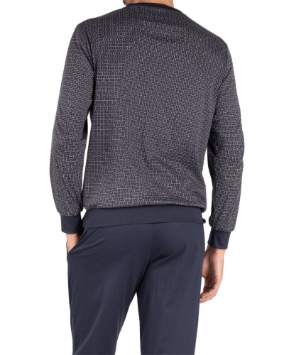 Long pyjama 100% cotton Eminence Mercerisé (Marine/Imprimé Cloison)