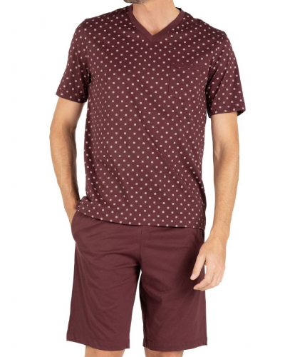 Short pyjama 100% cotton Eminence Mercerisé (Bordeaux/Imprimé)