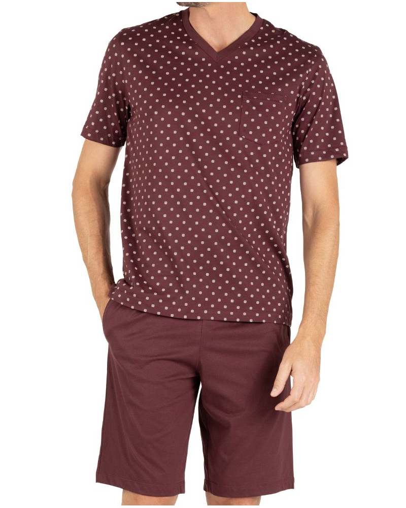 Short pyjama 100% cotton Eminence Mercerisé (Bordeaux/Imprimé)