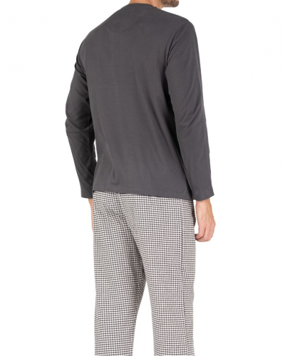 Long pyjama 100% cotton Eminence Mix Jersey/Flanelle (Anthracite/Imprimé Vichy)