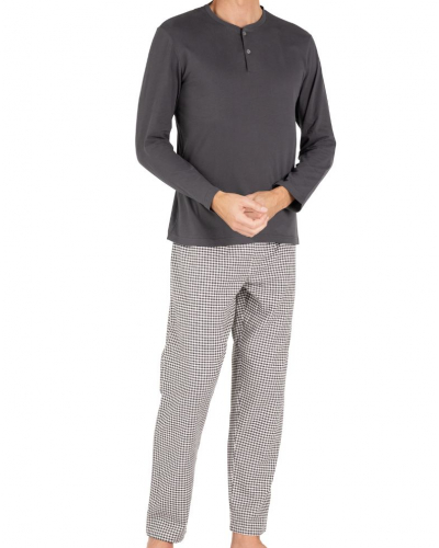 Pijama largo 100% algodón Eminence Mix Jersey/Flanelle (Anthracite/Imprimé Vichy)