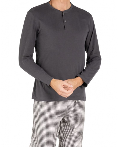 Pijama largo 100% algodón Eminence Mix Jersey/Flanelle (Anthracite/Imprimé Vichy)