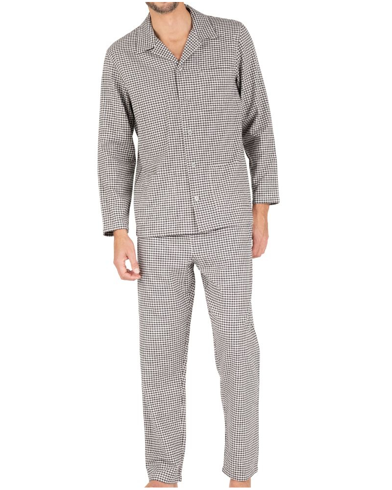 Buttoned-up long pyjama 100% cotton Eminence Flanelle (Imprimé Vichy)