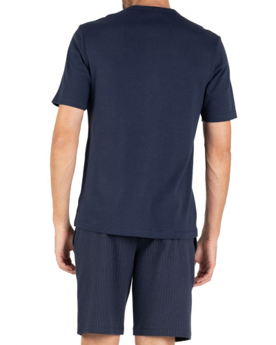 Pijama corto 100% algodón Eminence Interlock (Marine/Rayures Camel)