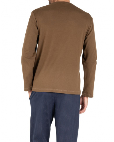 Pyjama long 100% coton Eminence Interlock (Camel/Marine)