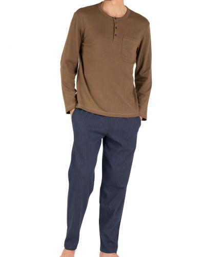 Pijama largo 100% algodón Eminence Interlock (Camel/Marine)
