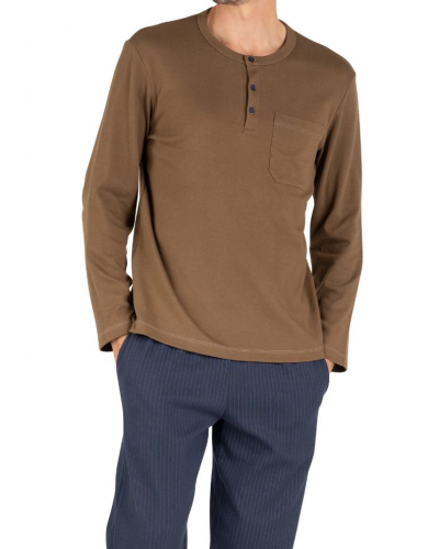 Pijama largo 100% algodón Eminence Interlock (Camel/Marine)