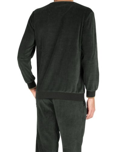 Pijama largo jogger en algodón Eminence Velours (Vert Foncé)