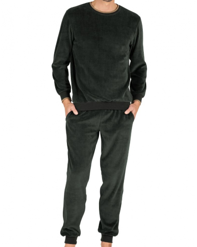 Pyjama long jogger en coton Eminence Velours (Vert Foncé)