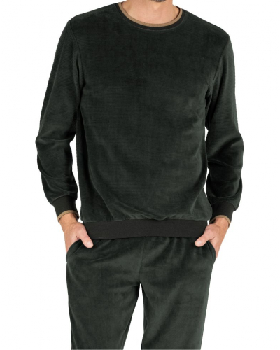 Long cotton jogger pyjama Eminence Velours (Vert Foncé)