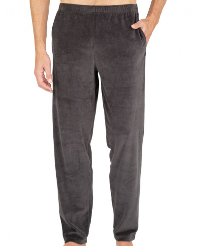 V-neck long cotton pyjama Eminence Velours (Vert/Rayures Marron)